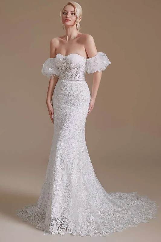 Don't Wait White Lace Bustier Lace-Up Mermaid Wedding Dress