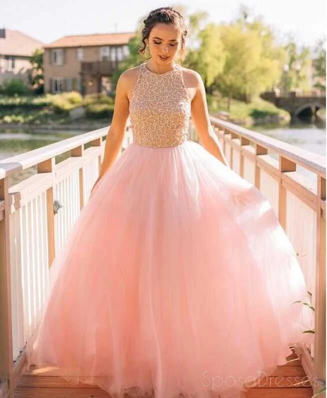 Steals and Deals Blush Pink Tulle A line Evening Prom Dresses, Beaded Long Party Prom Dress, Custom Long Prom Dress, Cheap Party Prom Dress, Formal Prom Dress, 17030