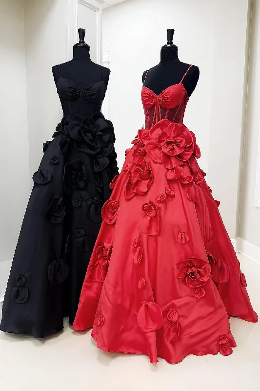 Deep Discounts A-Line Spaghetti Straps 3D Flower V-Neck Empire-Waist Prom Dress