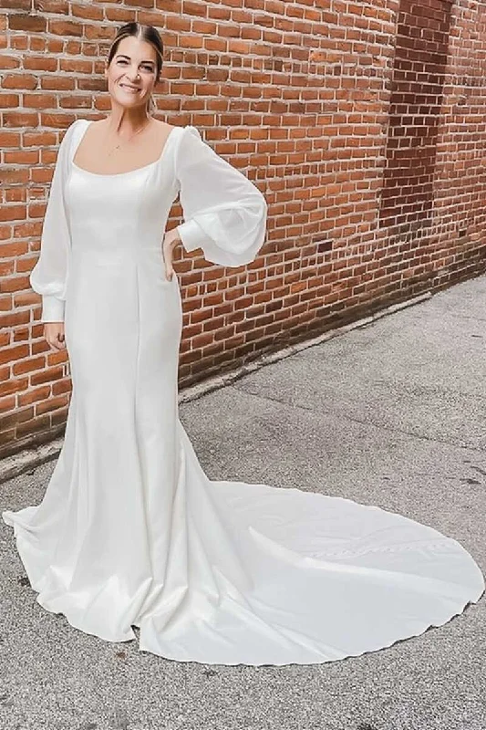 Weekend Deal Elegant Square Neck Long Sleeve Backless Mermaid Dress