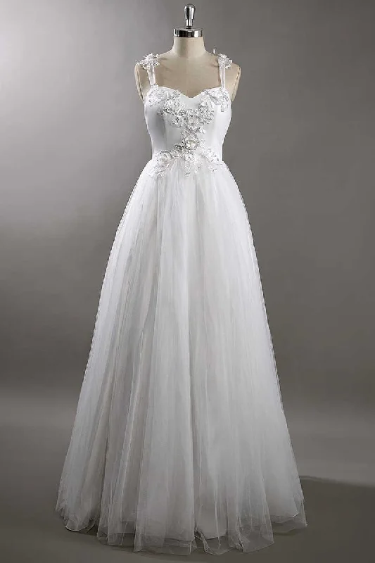 Lowest Prices White Sweetheart Strap Flower A-Line Wedding Dress