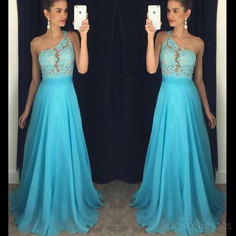Online Specials One shoulder Chiffon Lace Long Evening Prom Dresses, Sexy See Through Party Prom Dress, Custom Long Prom Dresses, Cheap Formal Prom Dresses, 17044