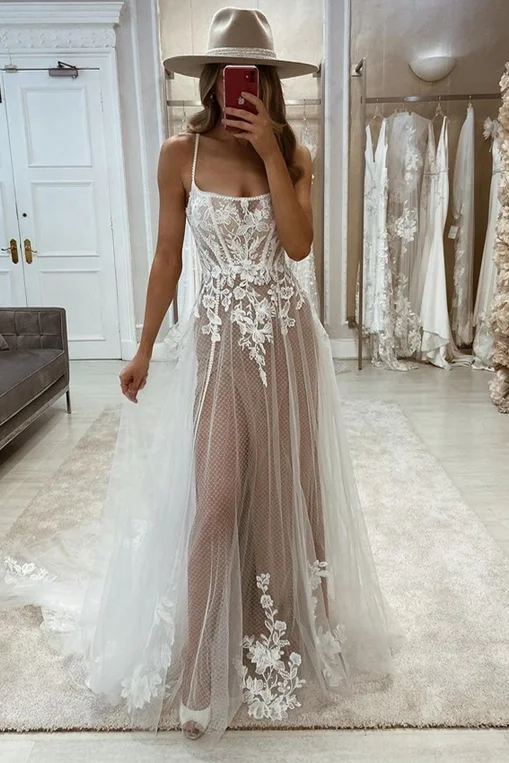 Year-End Clearance White Lace Straps Backless Wedding Dress