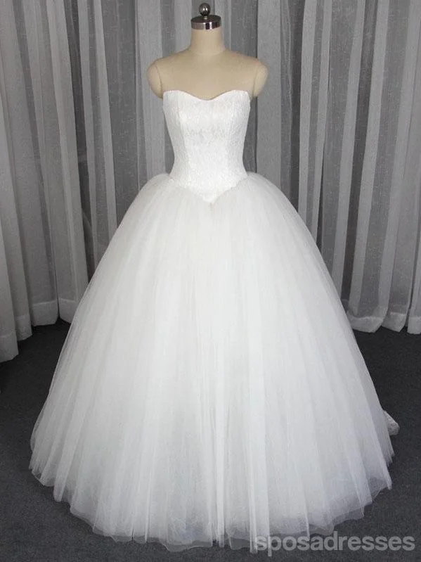 Discount Extravaganza Strapless A line Tulle Wedding Dresses,  2018 Lace Custom Wedding Gowns, 18004