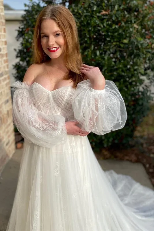 Bargain Prices Ivory Strapless Long Wedding Dress with Detached Sleeves