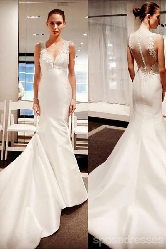 Today's Special Simple See Through Mermaid Wedding Dresses,  2017 Long Custom Wedding Gowns, Affordable Bridal Dresses, 17108