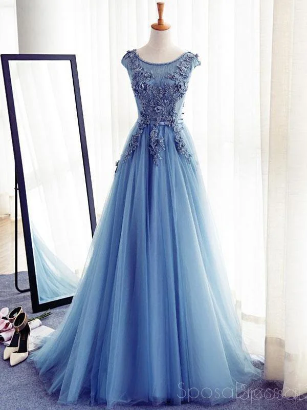 Limited Time Discount Cap Sleeve Blue Lace Beaded Evening A Line Prom Dresses, Long Sexy Party Prom Dress, Custom Long Prom Dresses, Cheap Formal Prom Dresses, 17133