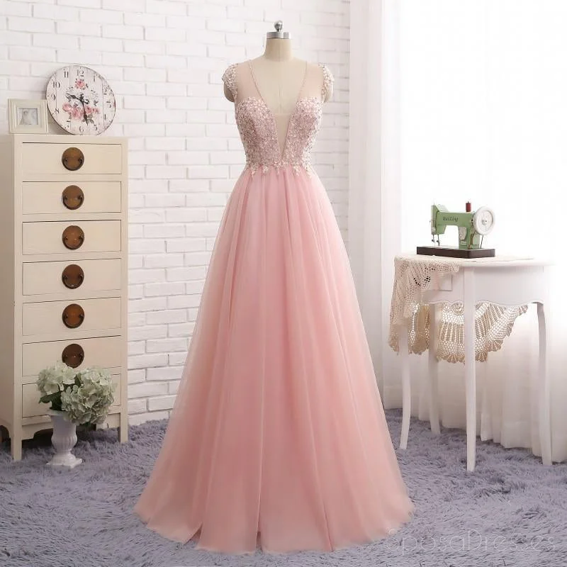 Unbeatable Prices Sexy See Through Deep V Neckline Blush Pink Evening Prom Dresses, Popular Beaded Party Prom Dress, Custom Long Prom Dresses, Cheap Formal Prom Dresses, 17152