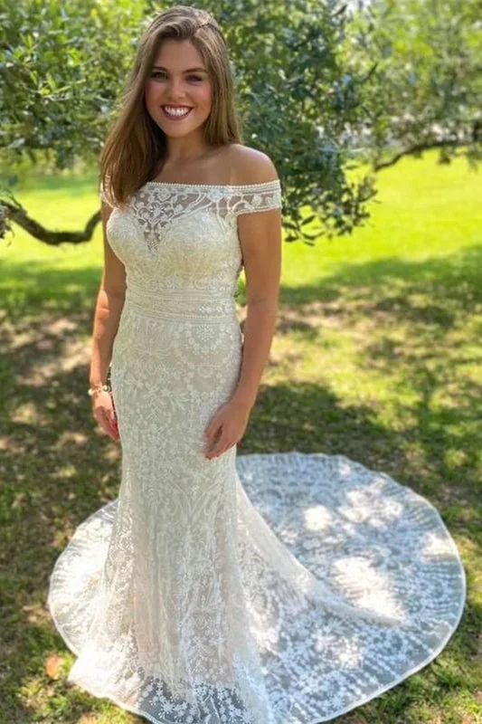 Reduced Prices Ivory Lace Off-the Mermaid Wedding Dress