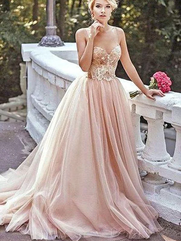 Daily Specials Gold Sequin A line Evening Prom Dresses, Long Tulle Party Prom Dresses, 17051