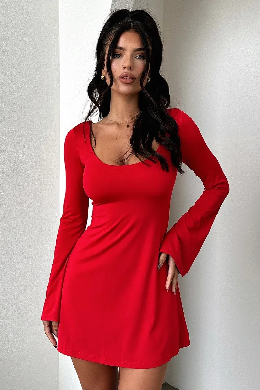 Blowout Deals Marcia Long Sleeve Dress - Red