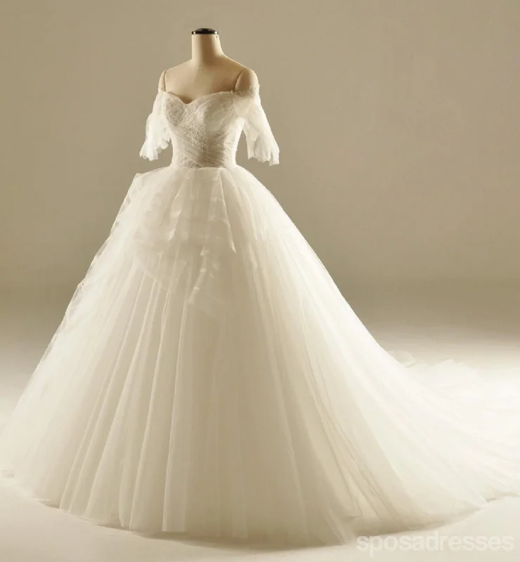 Price Break Off Shoulder A line Tulle Wedding Dresses,  2017 Long Sleeve Custom Wedding Gowns, Affordable Bridal Dresses, 18003