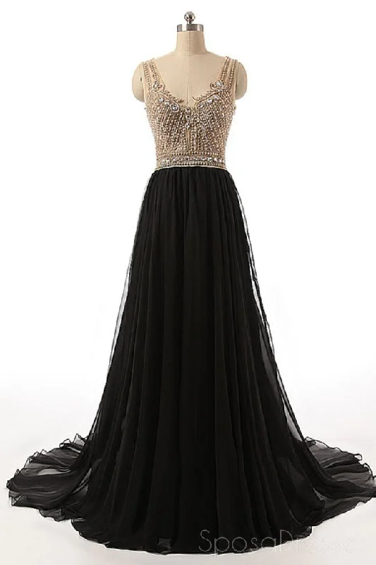 Quick Sale Sexy See Through Beaded Evening Prom Dresses, Black Long Party Prom Dress, Custom Long Prom Dresses, Cheap Formal Prom Dresses, 17059