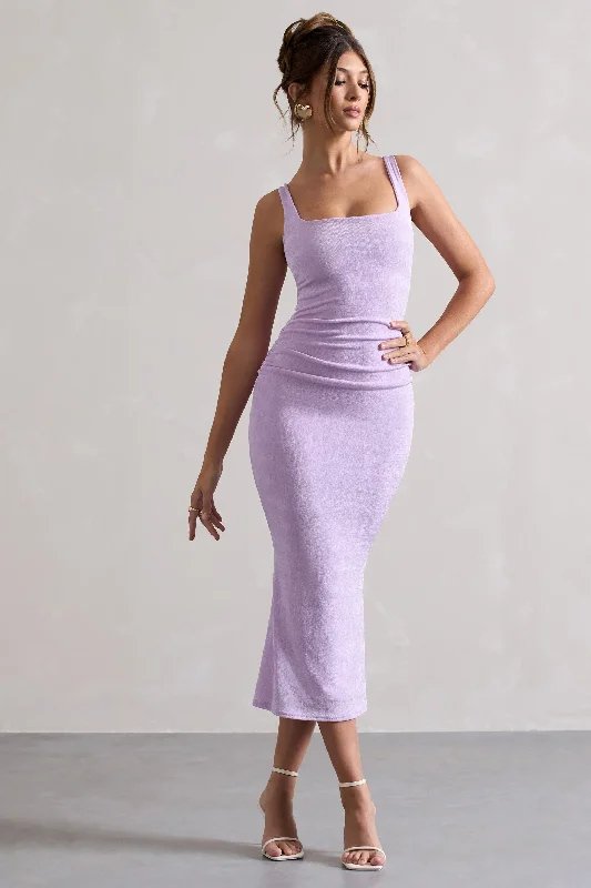 Incredible Offers Evora | Lilac Ruched Square-Neck  Midi Dress