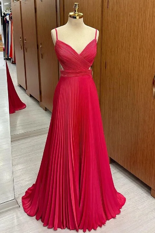 Big Discounts Hot Pink Surplice Neck Pleated Maxi Dress
