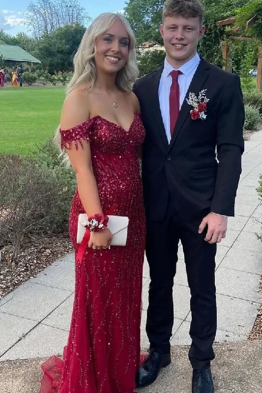 Special Offer Off-Shoulder V-Neck Beading Mermaid Long Formal Prom Dress