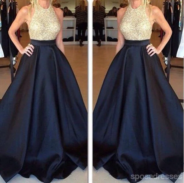 Get It Before It’s Gone Halter Backless Evening Prom Dresses, Sexy Navy Prom Dress, Long Prom Dress, 2017 Prom Dress, Custom Evening Prom Dresses, 17012