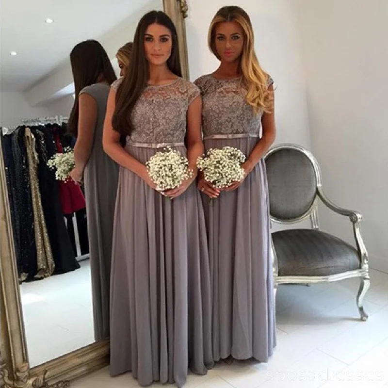 Early Bird Discount Modest Cap Sleeve Lace A Line Grey Floor-Length Chiffon Bridesmaid Dresses, WG44 Early Bird Discount Modest Cap Sleeve Lace A Line Grey Floor-Length Chiffon Bridesmaid Dresses, WG44