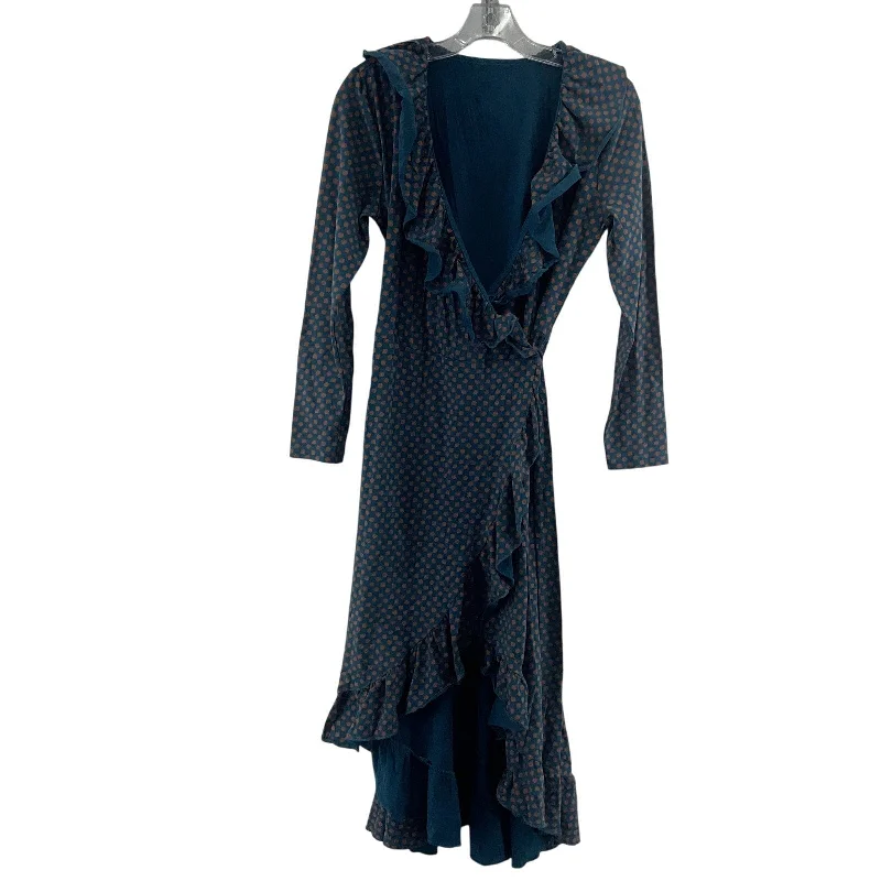 Special Buy Matilda Jane Dotted Wrap Ruffle Dress Blue/Orange Midi Size M Womens Preowned