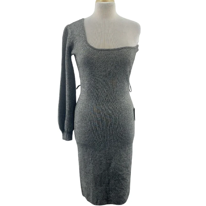 While Supplies Last Lulus Silver Metallic One-Shoulder Knee-Length Bodycon Dress Women’s Size L NWT