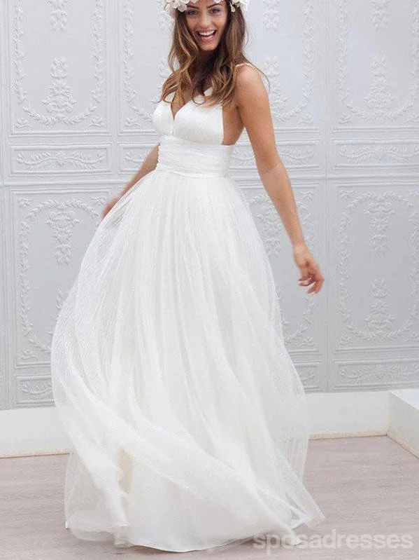 Savings Galore Sexy Backless Spaghetti Straps Wedding Dresses, Simple Long Custom Wedding Gowns, 17092
