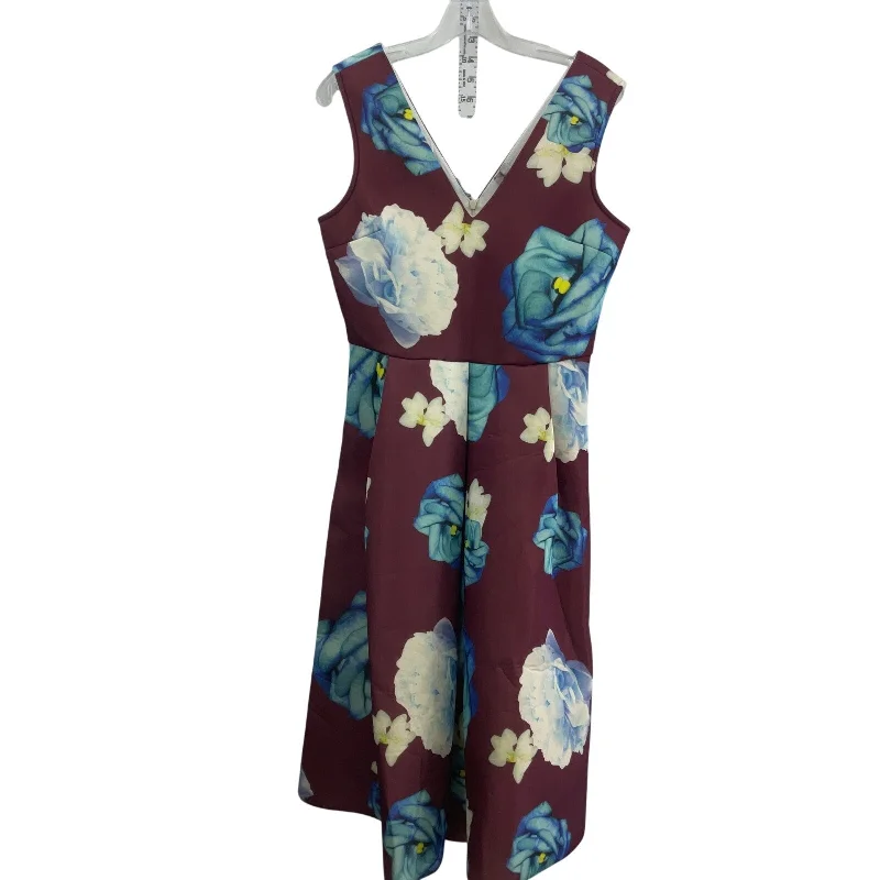 Fantastic Offers New ASOS Women's Floral Maroon Red & White Midi A-Line Dress, Size 8, NWT