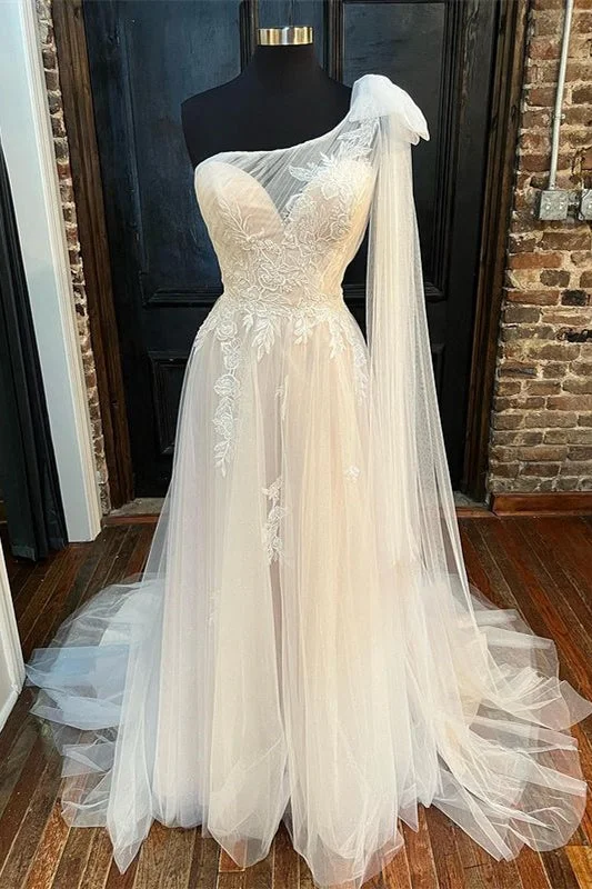 Savings Bonanza Off-White One-Shoulder A-Line Wedding Dress