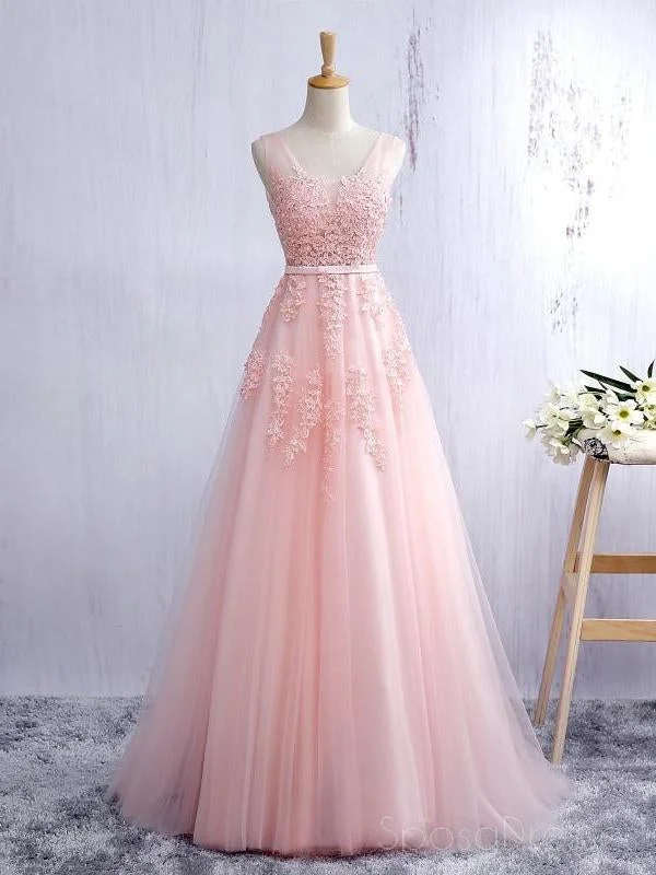 Super Savings V Neckline Blush Pink Lace A line Tulle Evening Prom Dresses, A line Quinceanera Prom Dresses, Custom Long Prom Dresses, Cheap Formal Prom Dresses, 17140