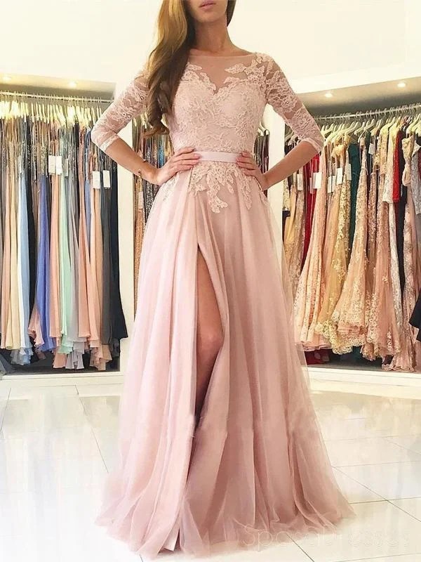 Special Savings Sexy Split Blush Pink Long Sleeve Lace Evening Prom Dresses, Sexy Party Prom Dresses, 17141
