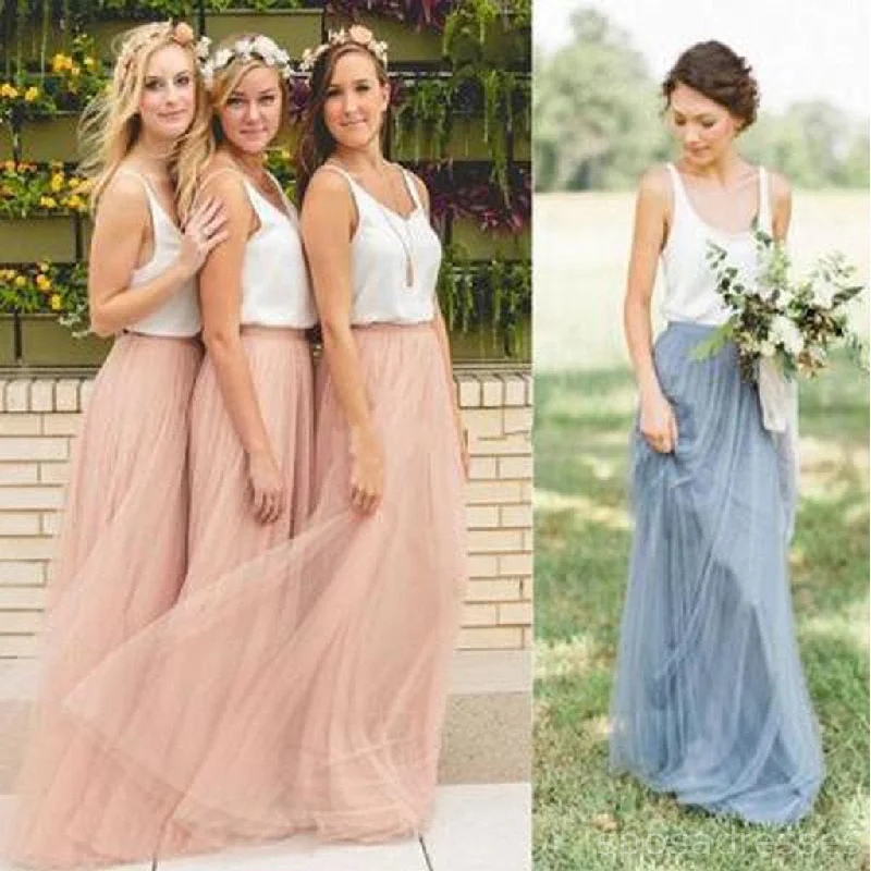 New Arrival Popular Cheap Junior Off Shoulder Scoop Neck Tulle Long Bridesmaid Dresses, WG40