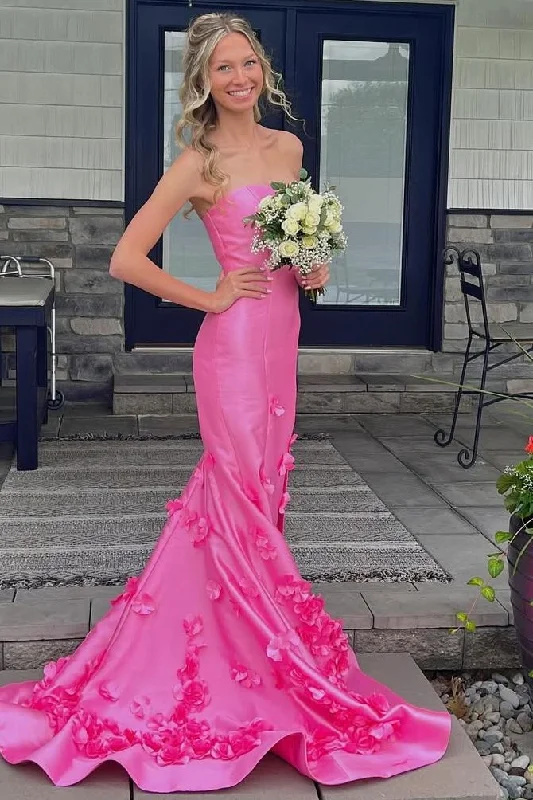 Take Advantage Pink Strapless Mermaid Sleeveless Appliques Long Formal Prom Dress