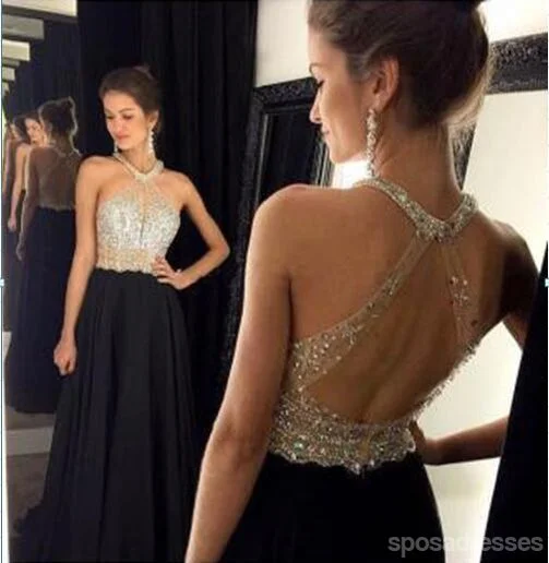 Grand Opening Sale Halter backless Evening Prom Dresses, Sexy Long Prom Dress, Black Evening Prom Dress, 2017 Prom Dress, Custom Evening Party Prom Dresses, 17006