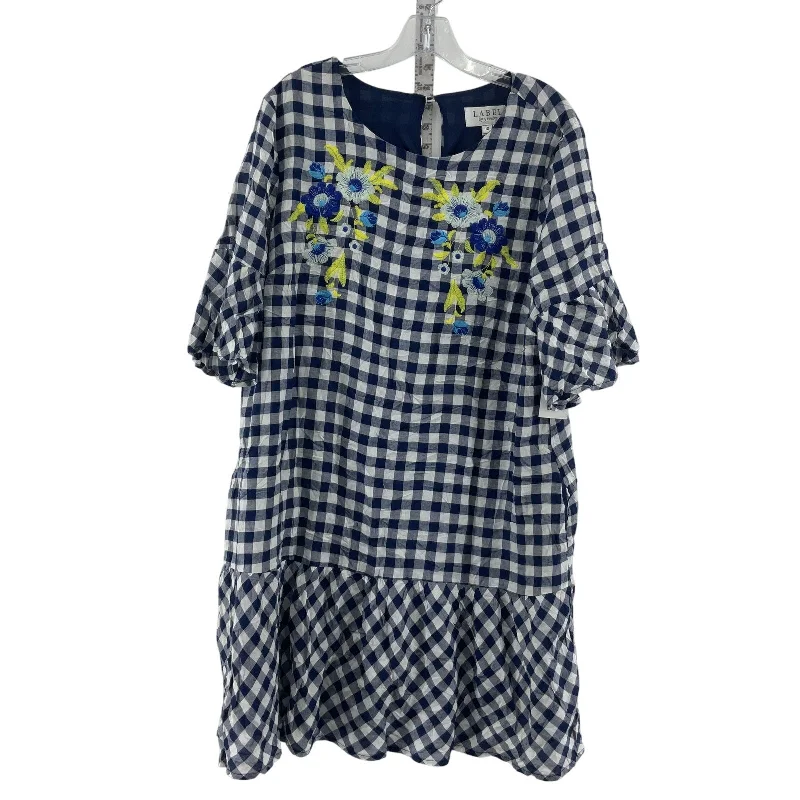 The Best Prices Label Blue/White Floral Knee Length Gingham Check Lined Dress Size 12 NWT Women