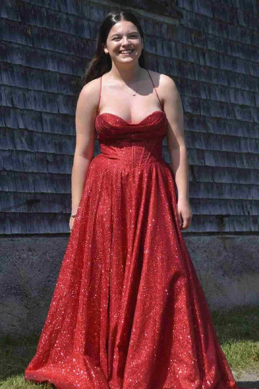 Stock Clearance A-Line Spaghetti Straps Glitter Sleeveless Long Prom Dress with Slit Stock Clearance A-Line Spaghetti Straps Glitter Sleeveless Long Prom Dress with Slit