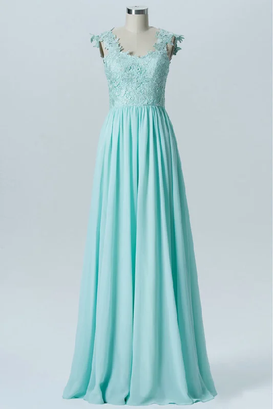 Closeout Aqua Blue Floral Embroidered Pleated Bridesmaid Dress