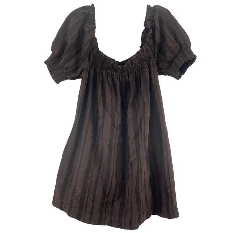 Stock Up and Save Free People Brown Striped Off-The-Shoulder A-Line Dress Cotton Blend Women’s M