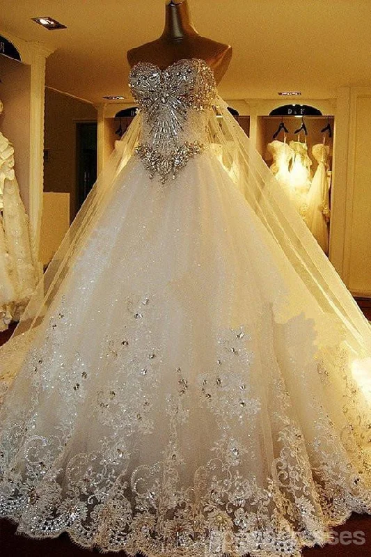 Incredible Offers Sparkly Rhinestone Lace A line Wedding Dresses,  2017 Luxurious Long Custom Wedding Gowns, Affordable Bridal Dresses, 17111