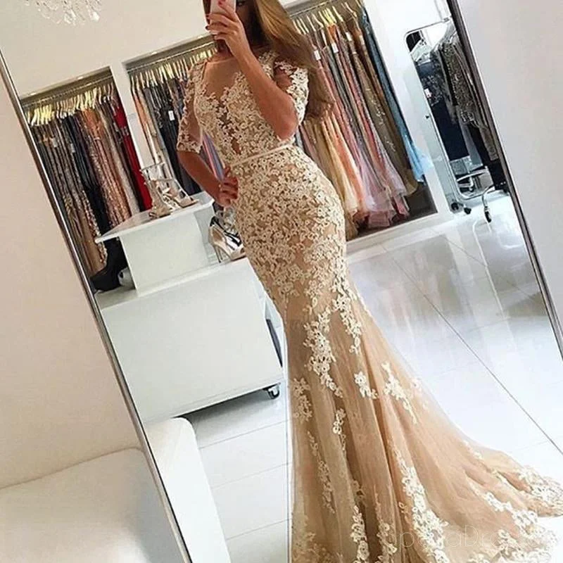 Season Finale Sale Short Sleeve Sexy Lace Mermaid Evening Prom Dresses, Long Sexy Party Prom Dress, Custom Long Prom Dresses, Cheap Formal Prom Dresses, 17136