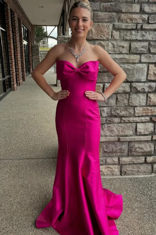 Exclusive Preview Classy Mermaid Strapless Bow Satin Ruched Sleeveless Long Prom Dress Exclusive Preview Classy Mermaid Strapless Bow Satin Ruched Sleeveless Long Prom Dress