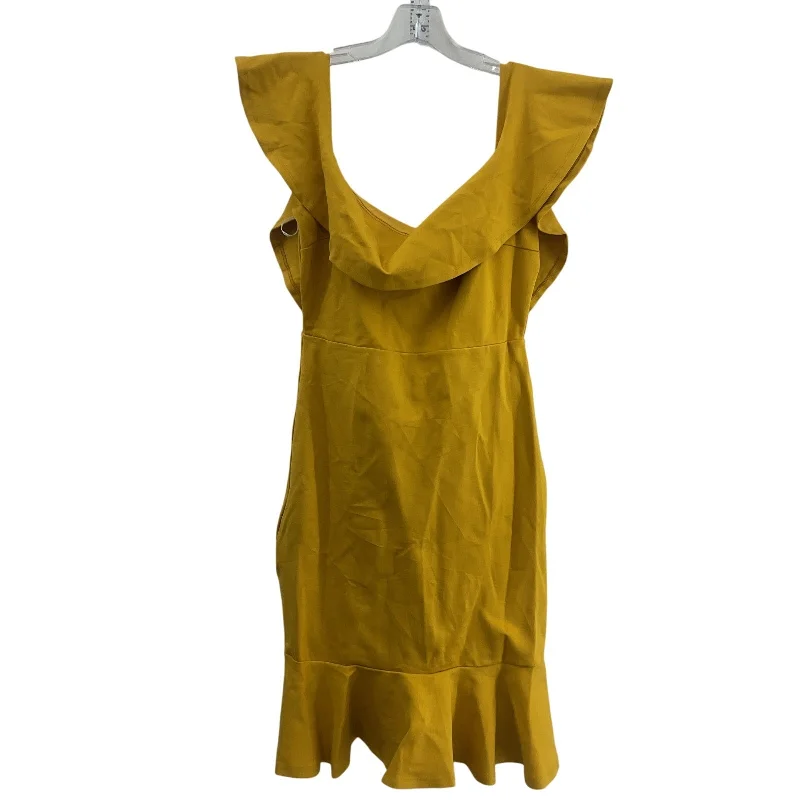 Low Prices Lulu's Women's Dark Yellow Midi Ruffle Mermaid Dress Rayon, Size M - Preowned