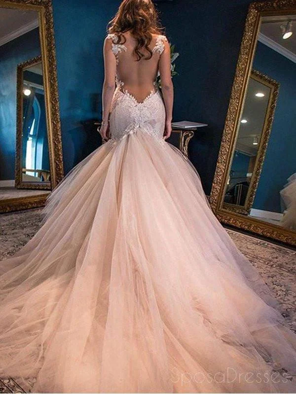 Unbeatable Prices Sexy Backless Lace Mermaid Wedding Dresses, 2017 Tulle Cheap Wedding Gown, 17089