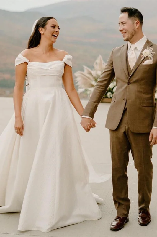 Discount Deals Ivory Off-the-Shoulder Cap Sleeves Layers Wedding Dress