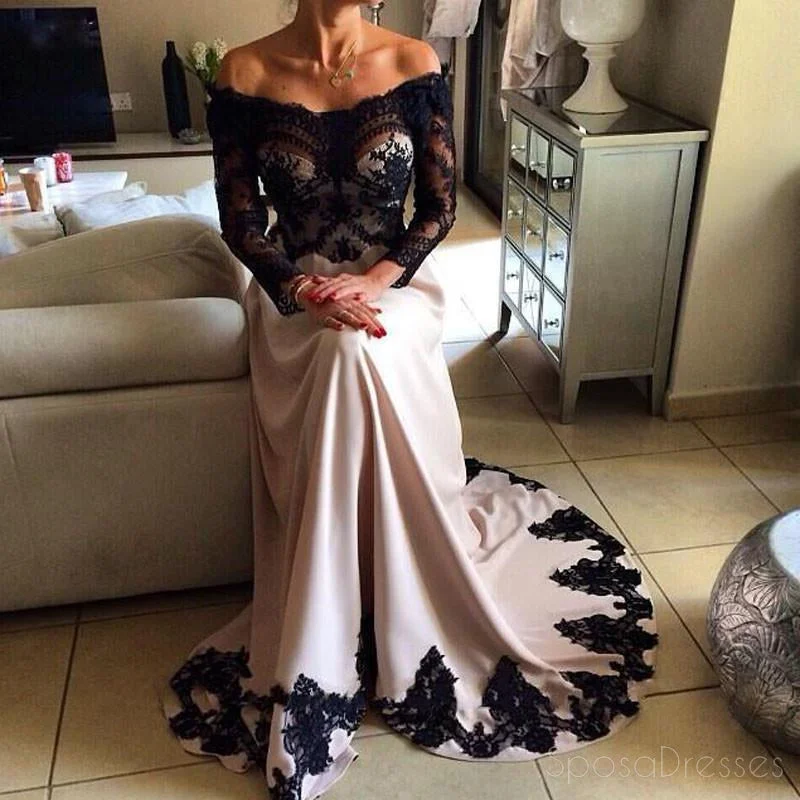 Price Smash Long Sleeve Navy Lace Evening Prom Dresses, Sexy See Through Party Prom Dress, Custom Long Prom Dresses, Cheap Formal Prom Dresses, 17070