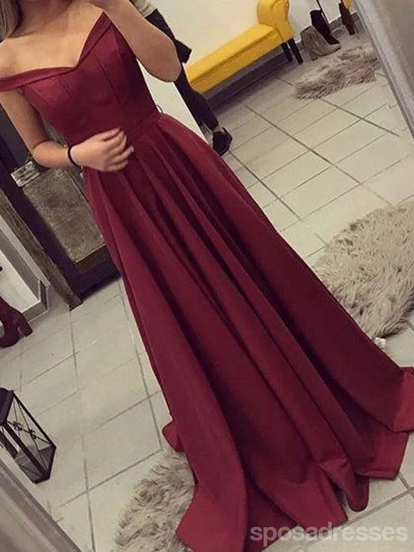Steals and Deals Off Shoulder Maroon Backless Evening Prom Dresses, Long Cheap Party Prom Dress, Custom Long Prom Dresses, Cheap Formal Prom Dresses, 17119
