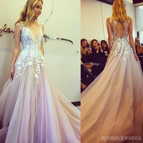 Clearance Event Sexy Open Back Lace Evening Prom Dresses, Deep V Neckline Party Prom Dress, Custom Long Prom Dresses, Cheap Formal Prom Dresses, 17082