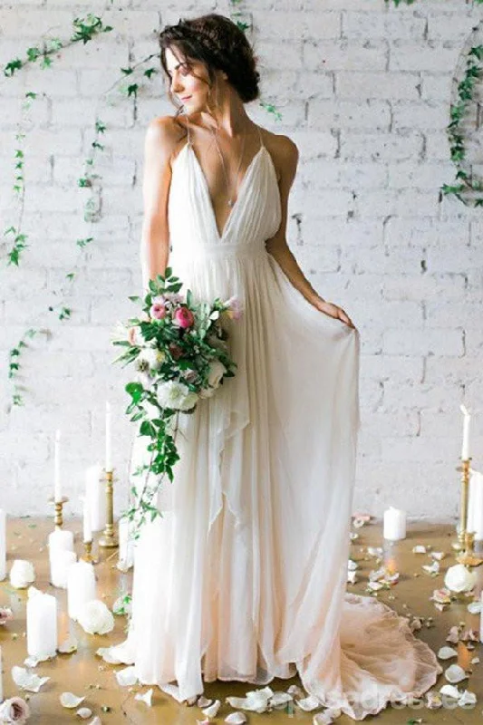Instant Discount Simple Backless Beach Wedding Dresses,  Chiffon Long Custom Wedding Gowns, Affordable Bridal Dresses, 17098
