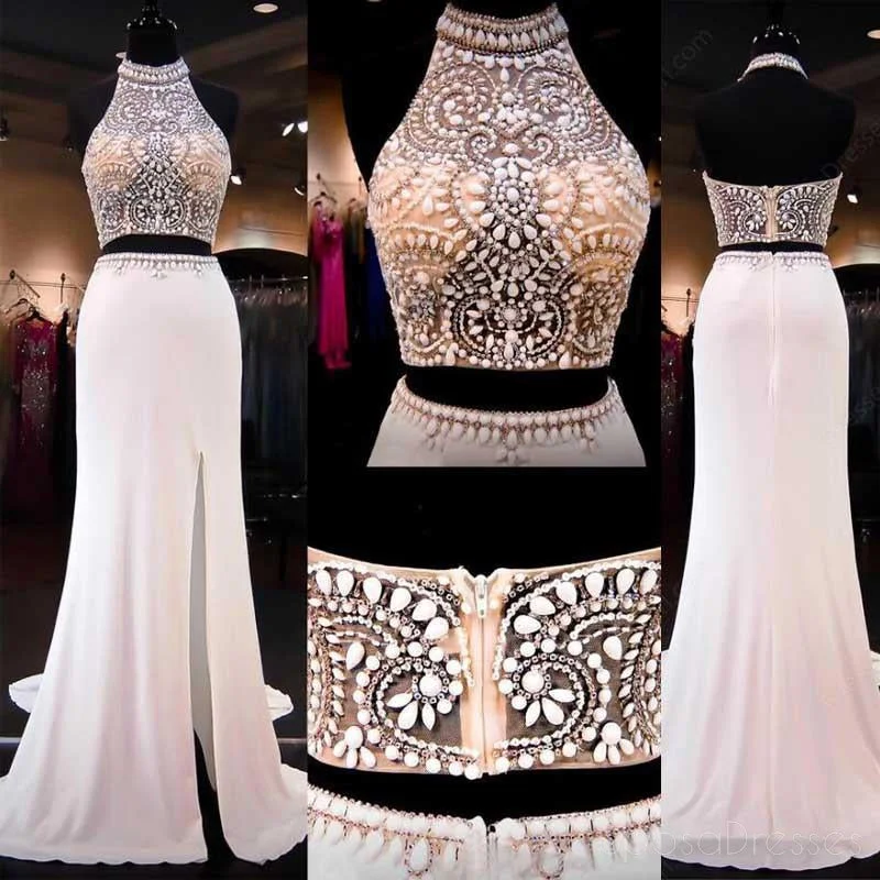 Major Savings Two Pieces Mermaid Evening Prom Dresses, 2017 Long Halter Beaded Prom Dress, Custom Long Prom Dress, Cheap Party Prom Dress, Formal Prom Dress, 17035