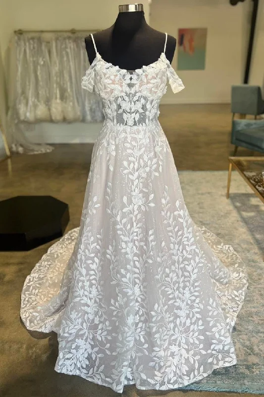 Exclusive Deal Ivory Cold-Shoulder Appliques A-Line Wedding Dress