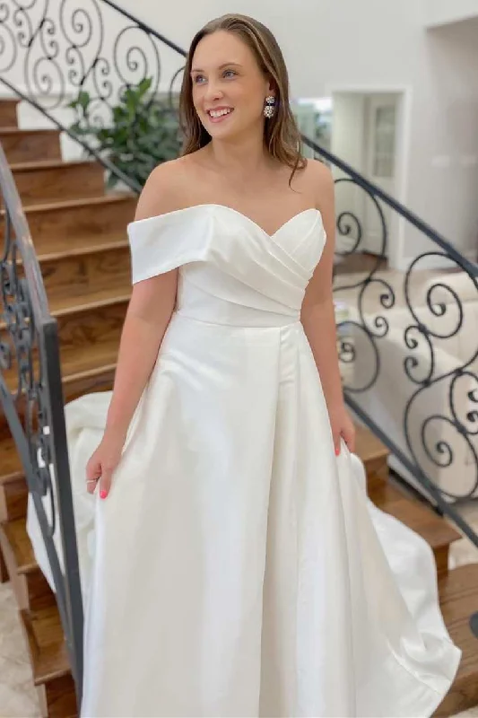 Special Price White One-Shoulder A-Line Long Wedding Dress