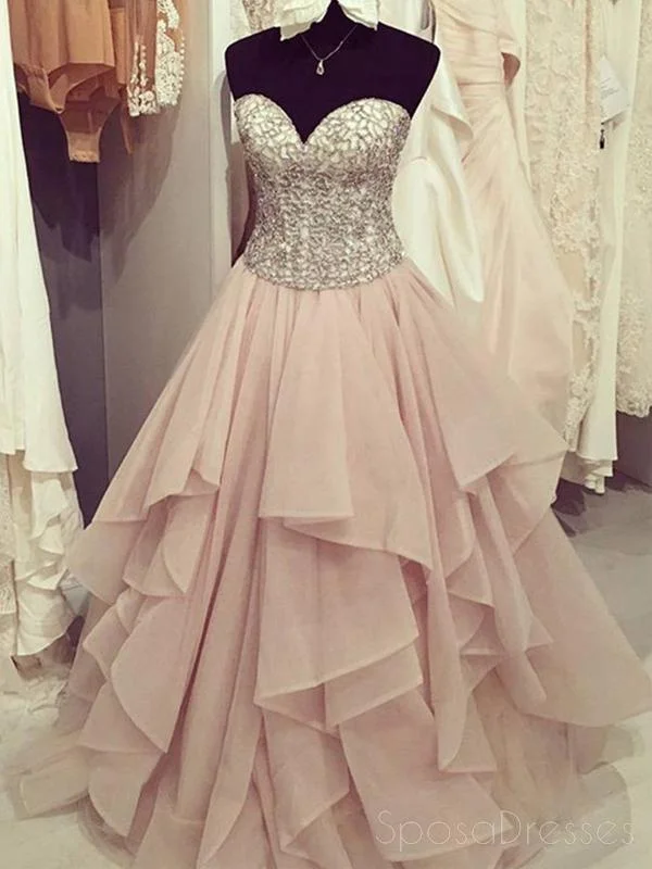 Today’s Deal Organza A line Long Beaded Party Evening Prom Dresses, Cheap Custom Long Prom Dresses, 17054